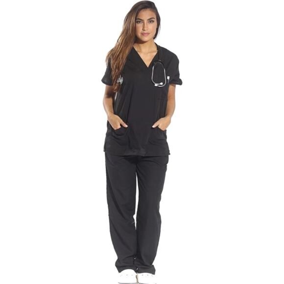 Just Love Women's Six Pocket Medical Scrubs Set (V-Neck with Cargo Pant) - Picture 1 of 4